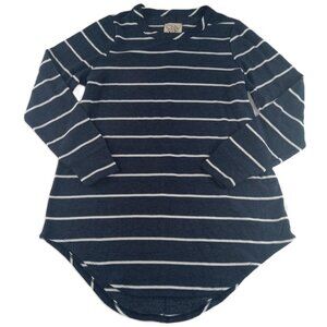 Chaser Women's Curved Hem Long Sleeve Tee Size Medium Navy White Striped